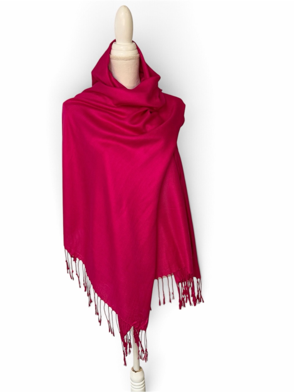 Vibrant Fuchsia Pashmina Silk Blend Fringe Shawl Wrap Scarf 28" x 36"